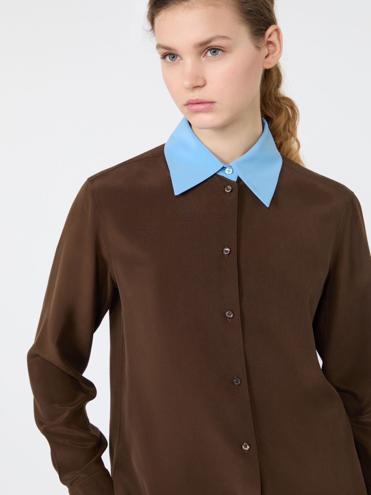 Silk crepe de chine shirt - BROWN - Max Mara - 5