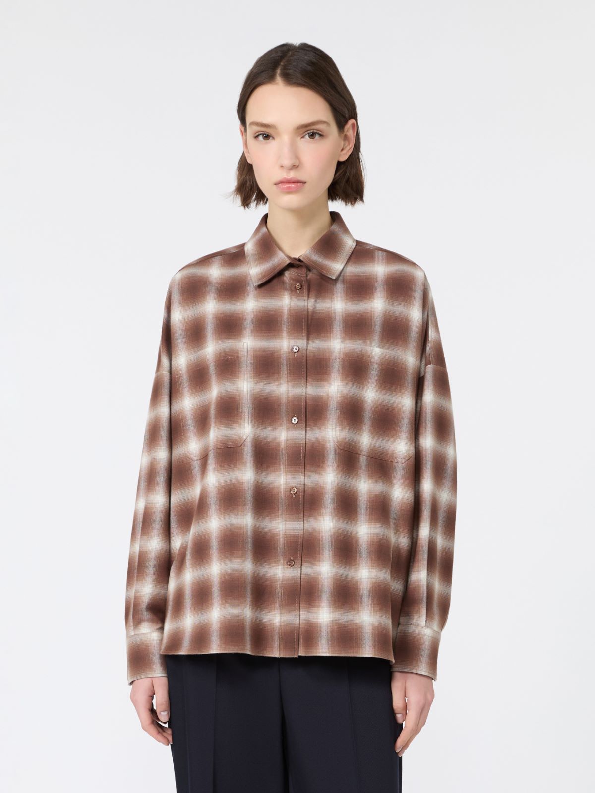 Check design cotton flannel shirt - BROWN - Max Mara - 2