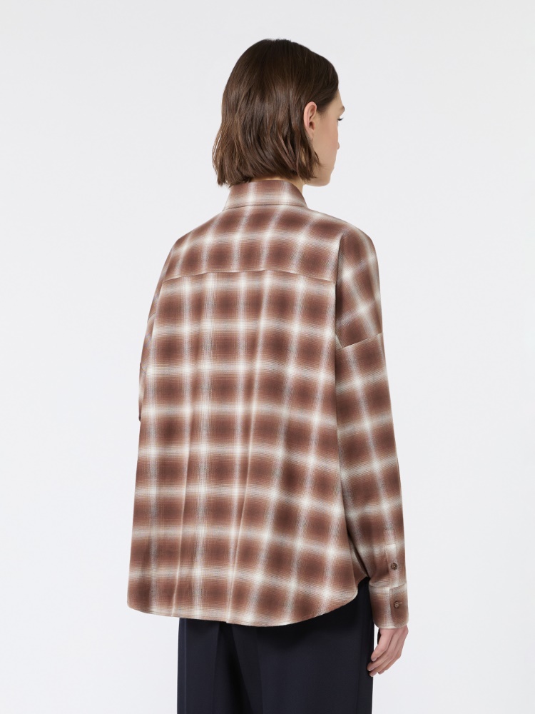 Check design cotton flannel shirt - BROWN - Max Mara - 3