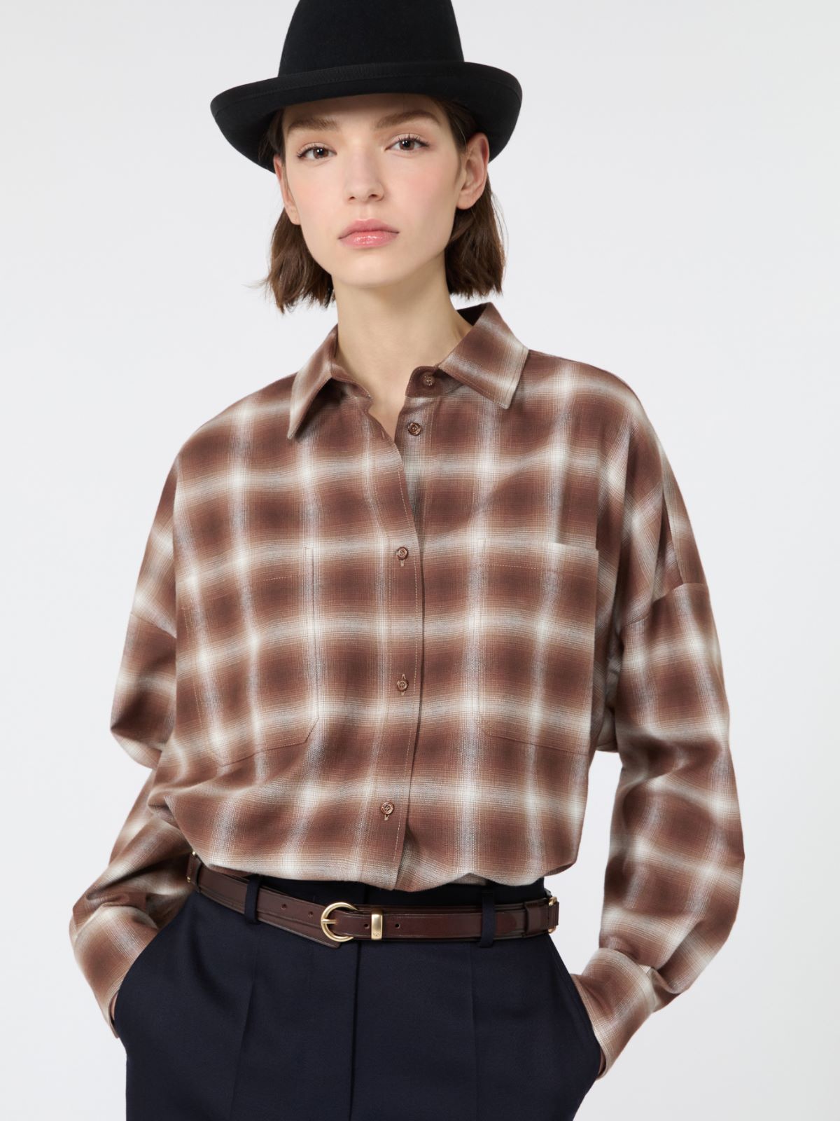 Check design cotton flannel shirt - BROWN - Max Mara - 4