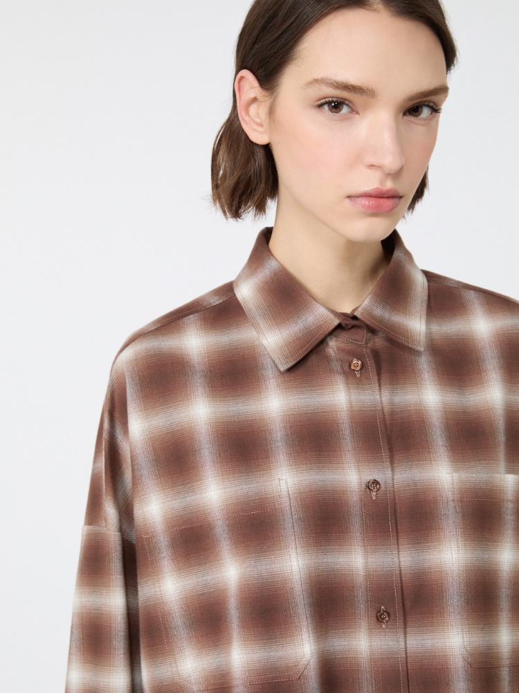 Check design cotton flannel shirt - BROWN - Max Mara - 5