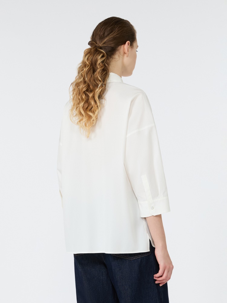 Boxy cotton poplin shirt - WHITE - 3