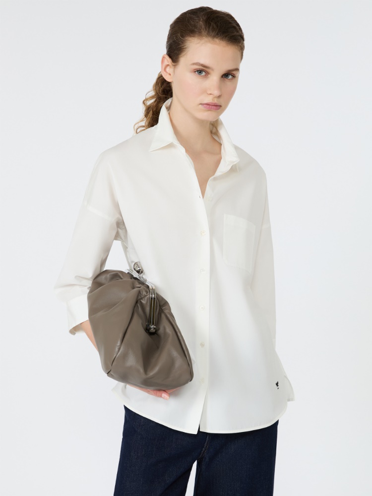 Boxy cotton poplin shirt - WHITE - 4