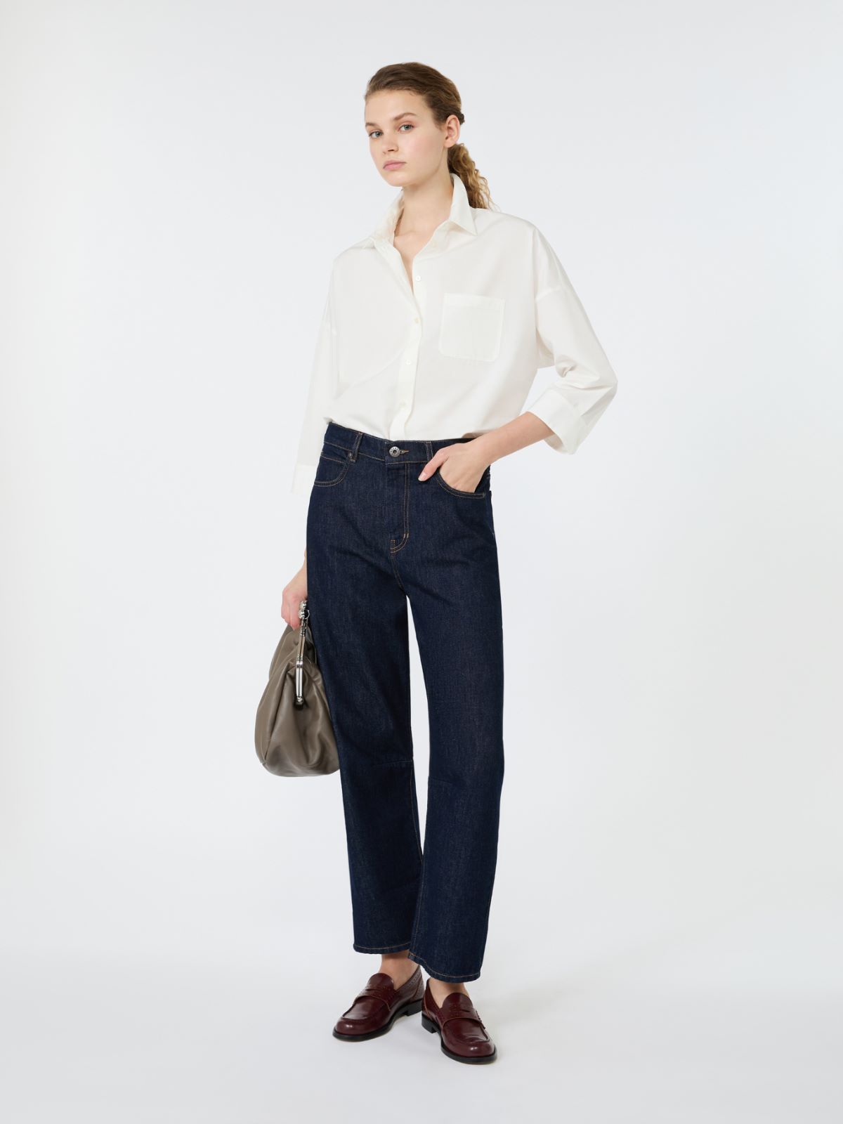 Boxy cotton poplin shirt - WHITE