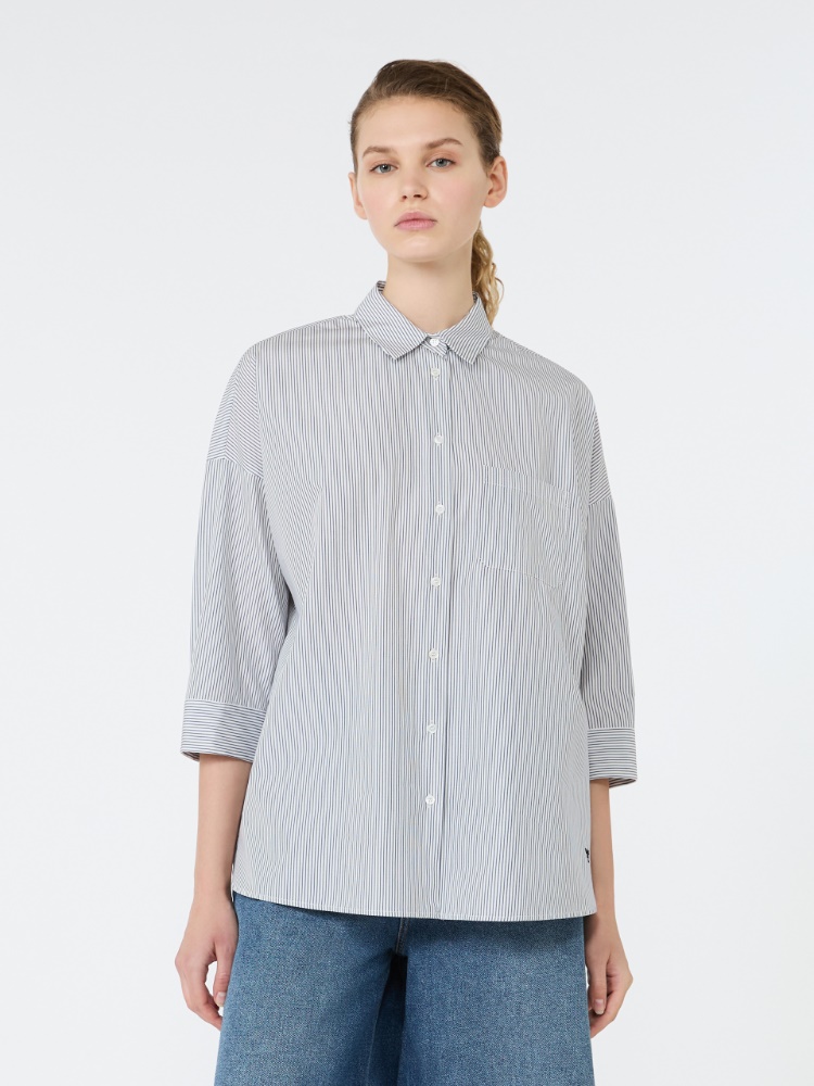 Boxy cotton poplin shirt - NAVY - 2