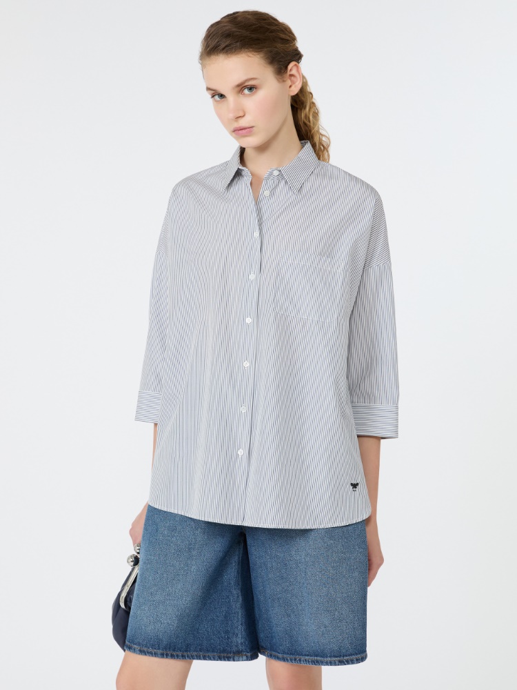 Boxy cotton poplin shirt - NAVY - 4