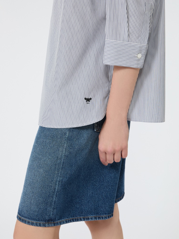 Boxy cotton poplin shirt - NAVY - 5