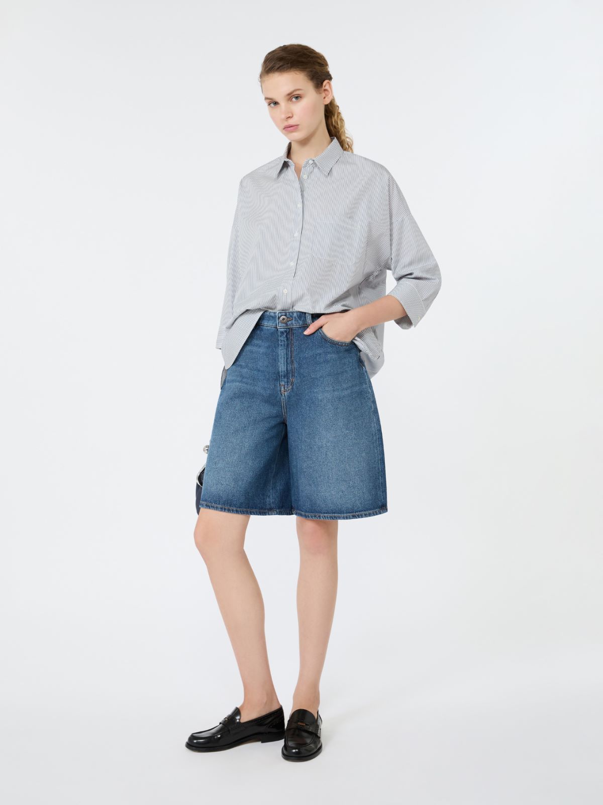 Boxy cotton poplin shirt - NAVY