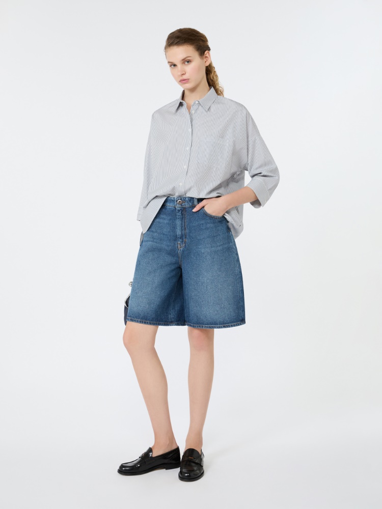 Boxy cotton poplin shirt - NAVY - 1