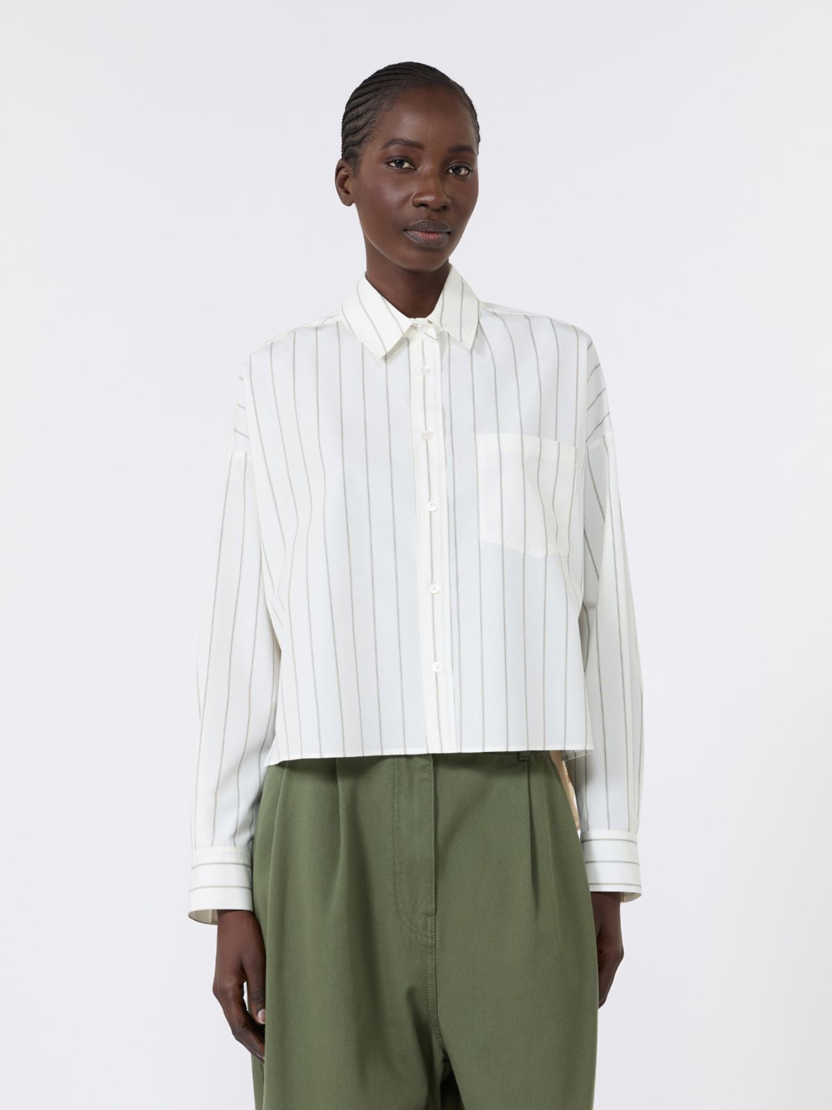 Cotton shirt with a contrasting back - BROWN - Max Mara - 2