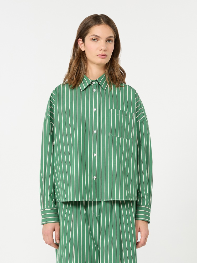 Striped poplin boxy shirt - GREEN - 2