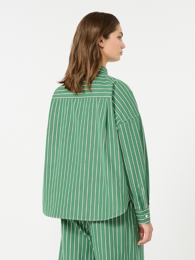 Striped poplin boxy shirt - GREEN - 3