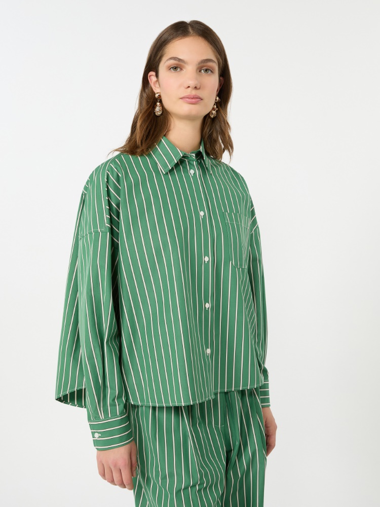 Striped poplin boxy shirt - GREEN - 4