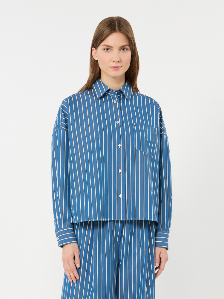 Striped poplin boxy shirt - CORNFLOWER BLUE - 2