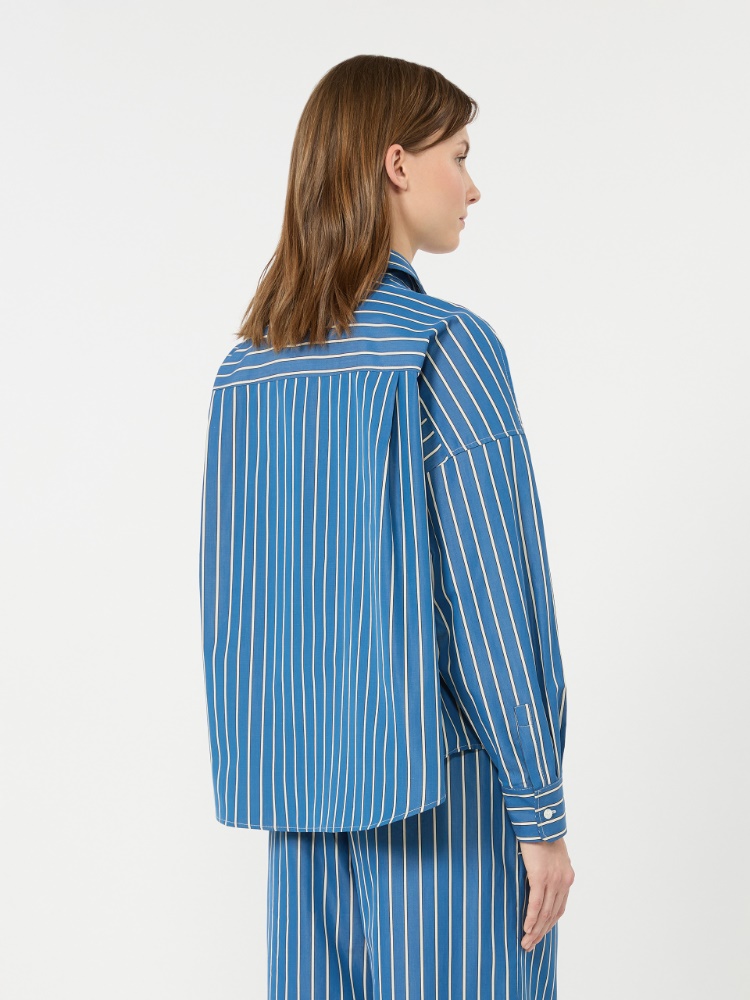 Striped poplin boxy shirt - CORNFLOWER BLUE - 3