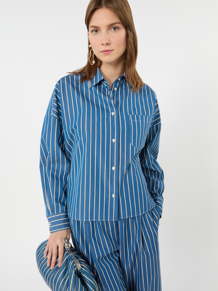 Striped poplin boxy shirt - CORNFLOWER BLUE - 4