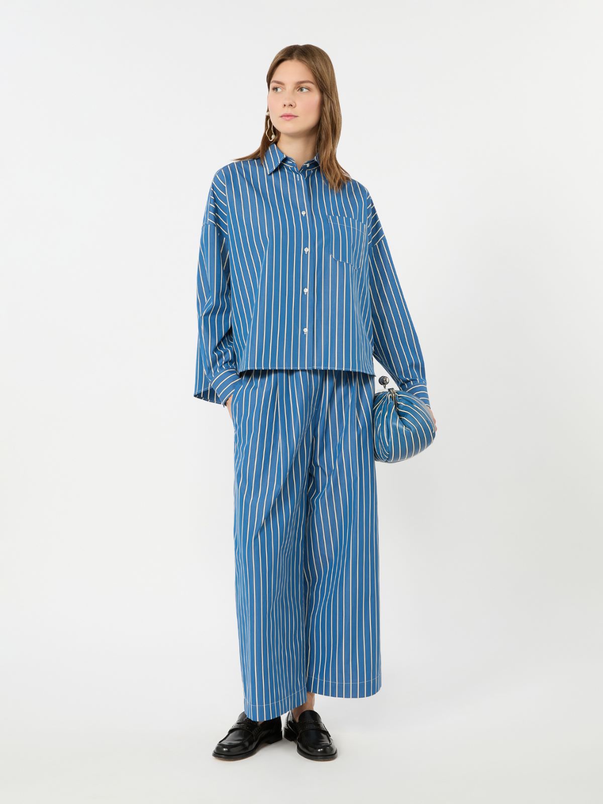 Striped poplin boxy shirt + CORNFLOWER BLUE - Max Mara