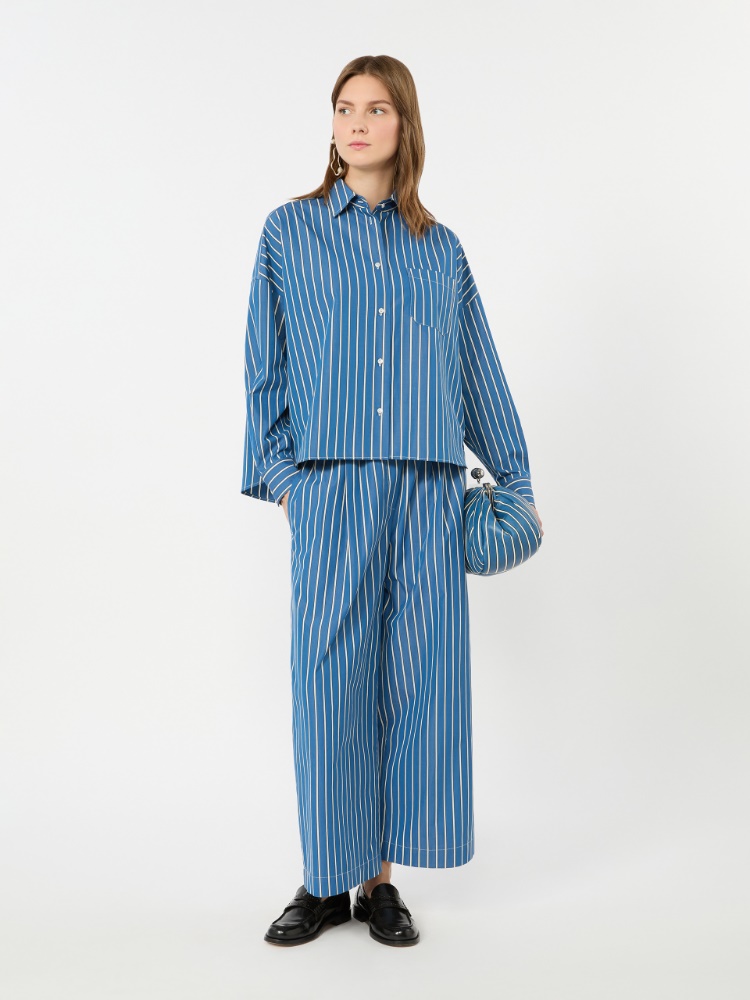 Striped poplin boxy shirt - CORNFLOWER BLUE - 1