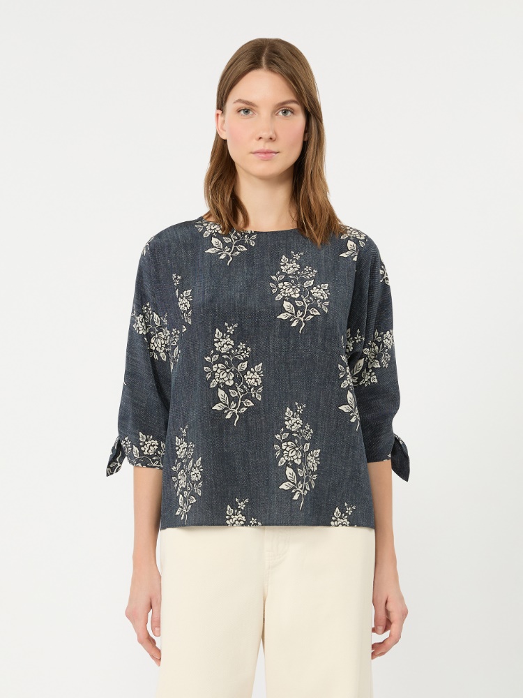 Printed silk crepe de chine blouse - NAVY - 2