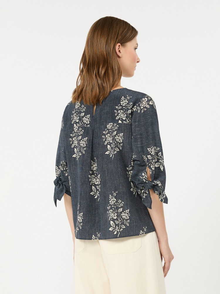 Printed silk crepe de chine blouse - NAVY - 3