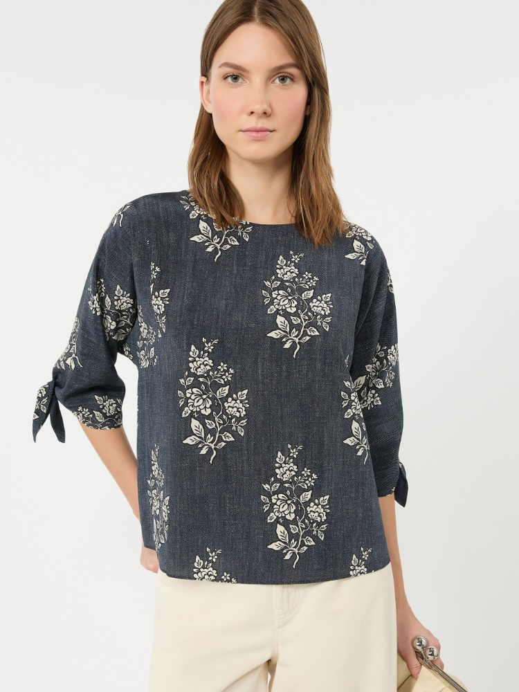 Printed silk crepe de chine blouse - NAVY - 4
