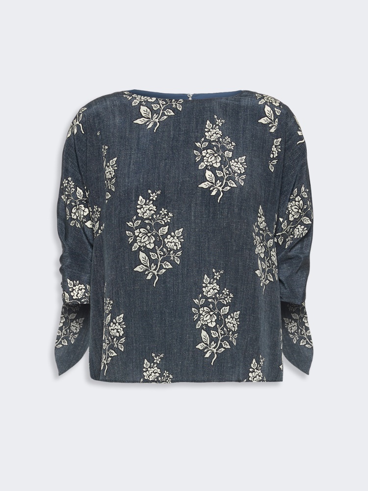 Printed silk crepe de chine blouse - NAVY - 5