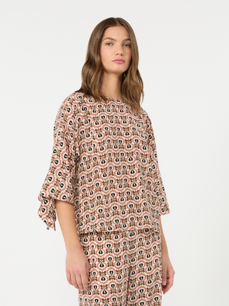 Printed silk crepe de chine blouse - ANTIQUE ROSE - 2