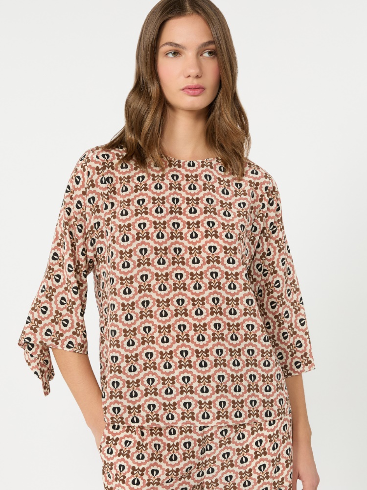 Printed silk crepe de chine blouse - ANTIQUE ROSE - 4