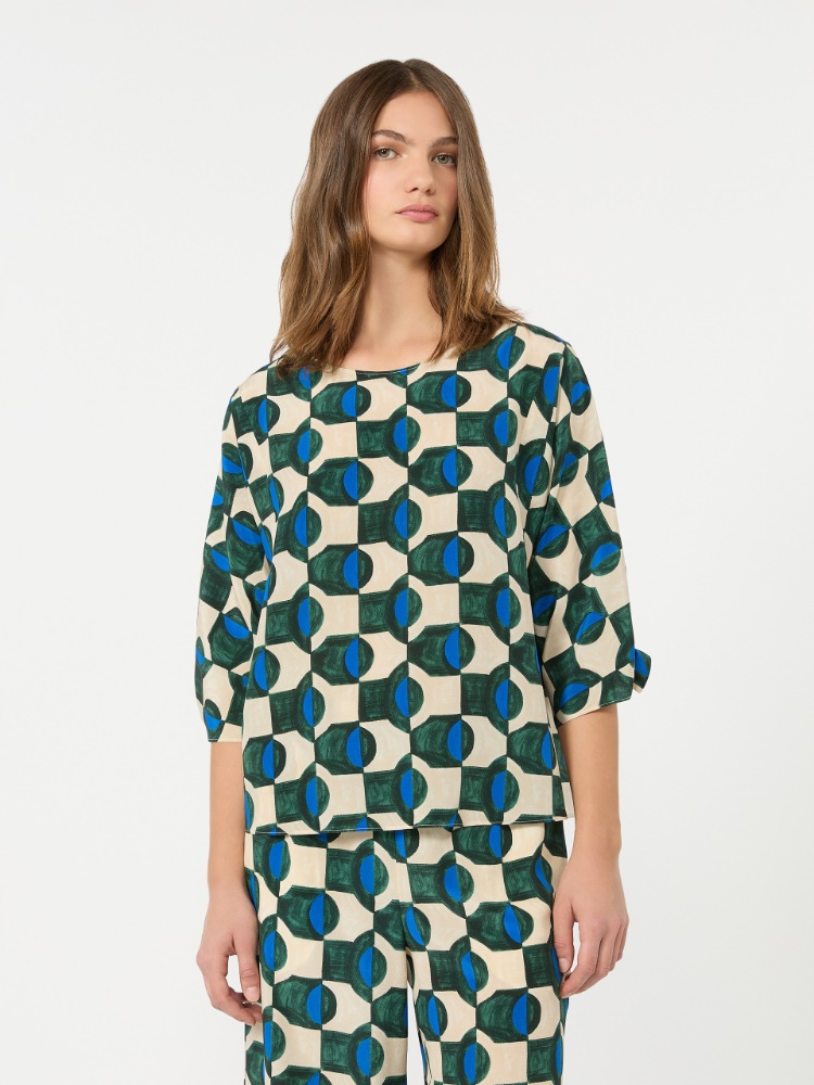 Printed silk crepe de chine blouse - DARK GREEN - 2