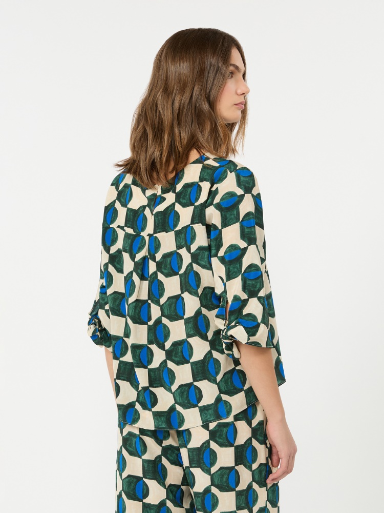Printed silk crepe de chine blouse - DARK GREEN - 3
