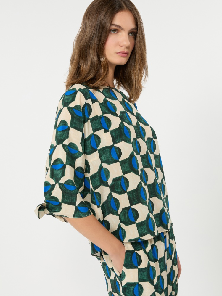 Printed silk crepe de chine blouse - DARK GREEN - 4