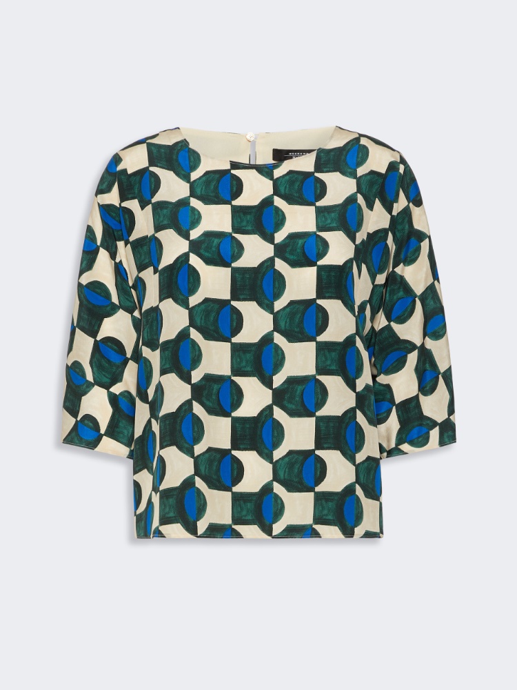 Printed silk crepe de chine blouse - DARK GREEN - 5