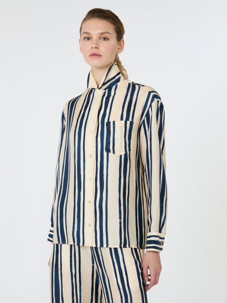 Printed silk shirt - NAVY - 4