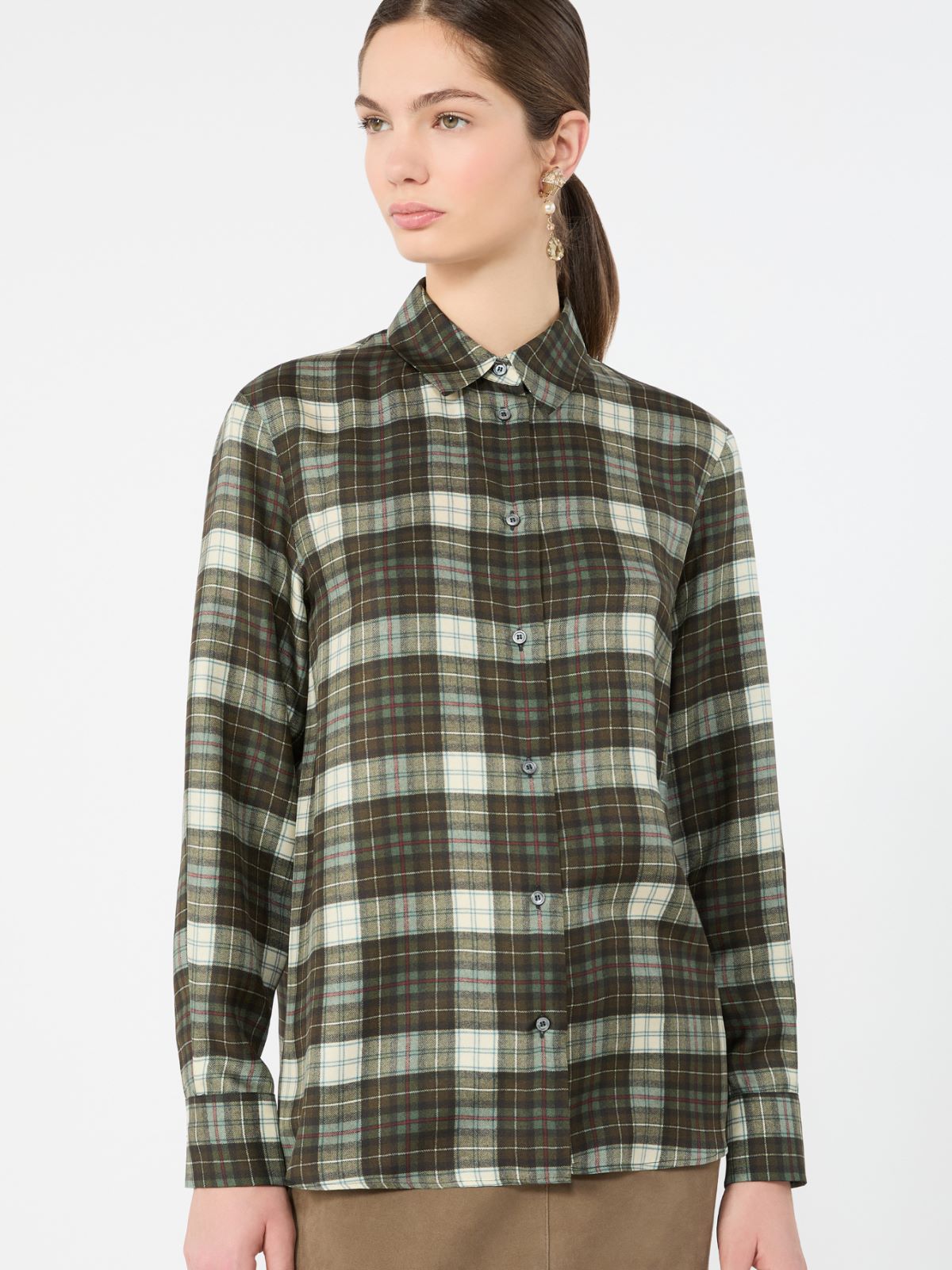 Camicia in twill di seta Check - VERDE KAKI - Max Mara - 4