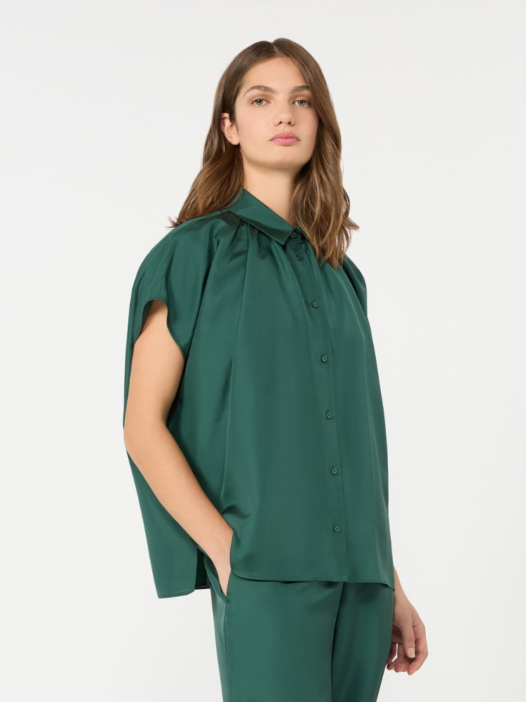 Loose shirt in habotai silk - DARK GREEN - 2