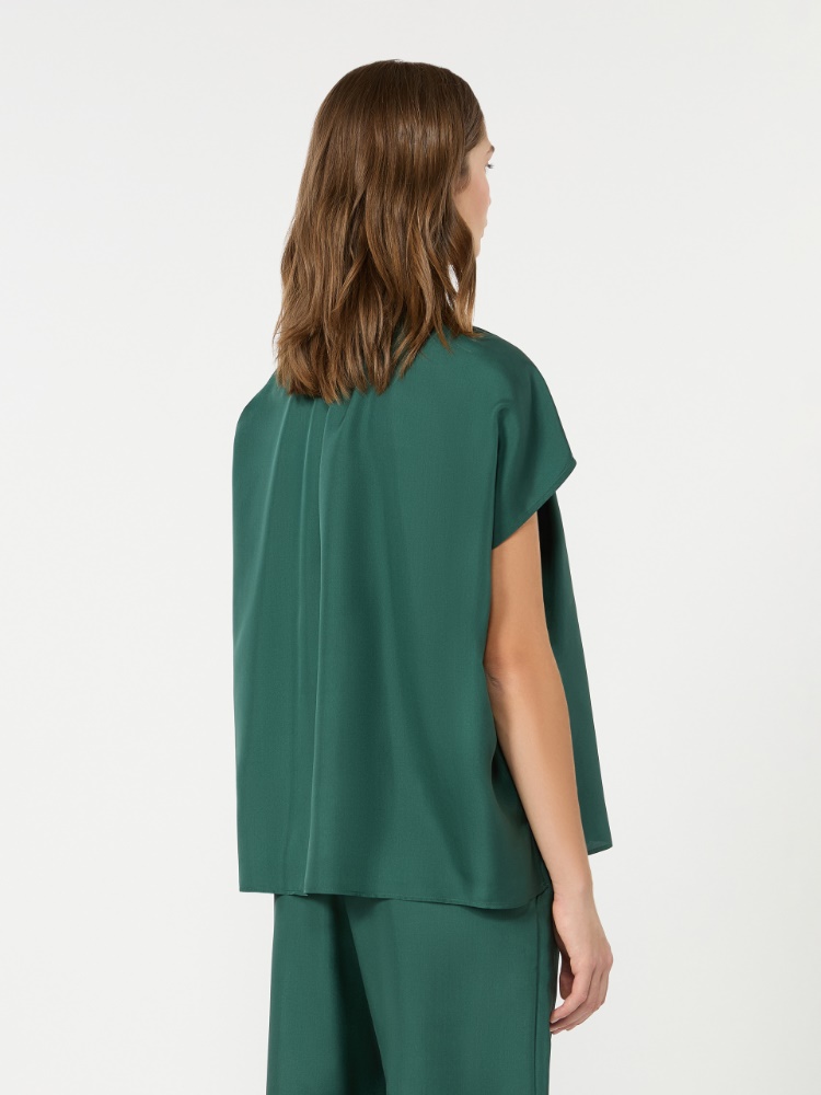 Loose shirt in habotai silk - DARK GREEN - 3