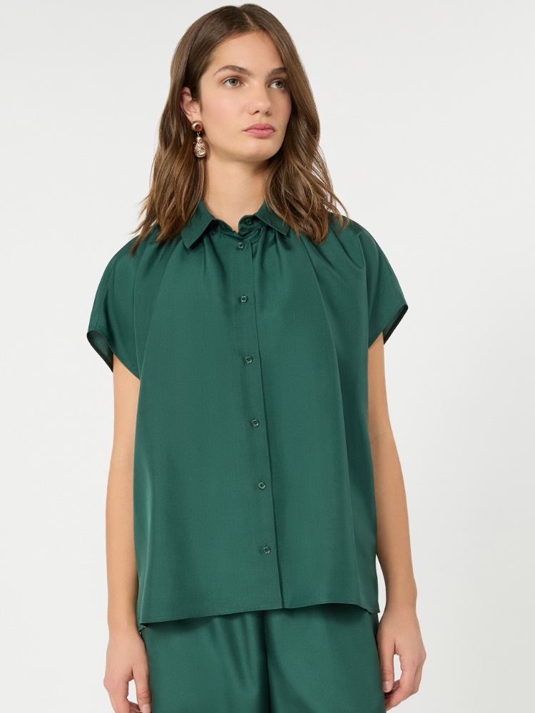 Loose shirt in habotai silk - DARK GREEN - 4