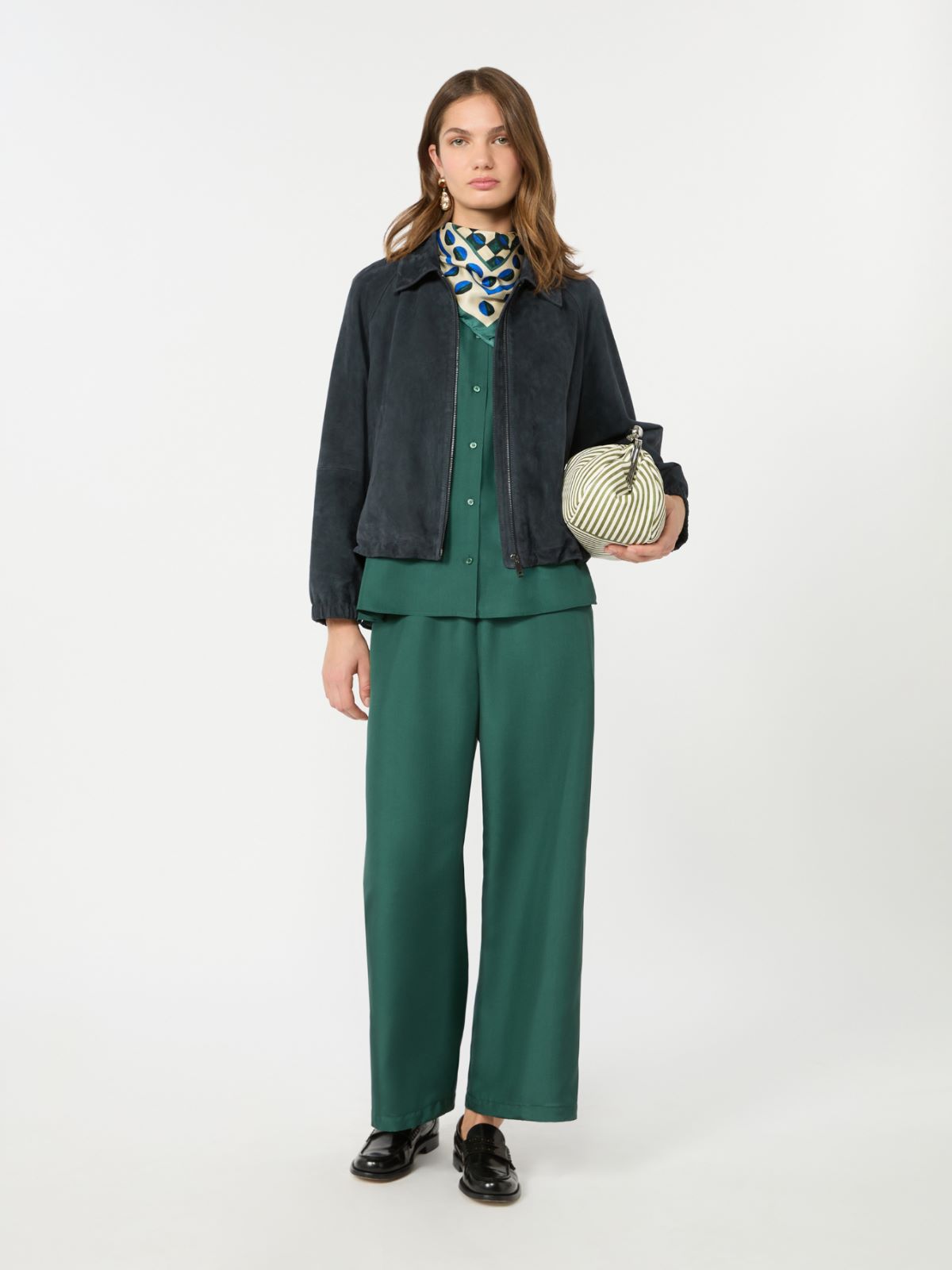 Loose shirt in habotai silk + DARK GREEN - Max Mara