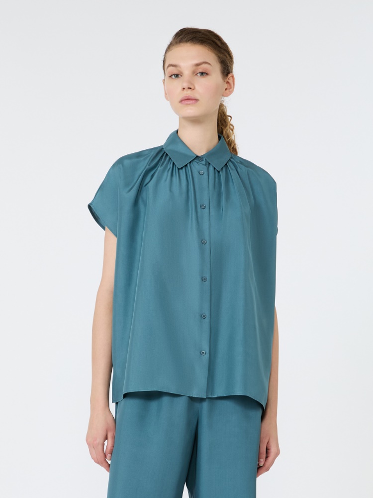 Loose shirt in habotai silk - LIGHT BLUE - 2