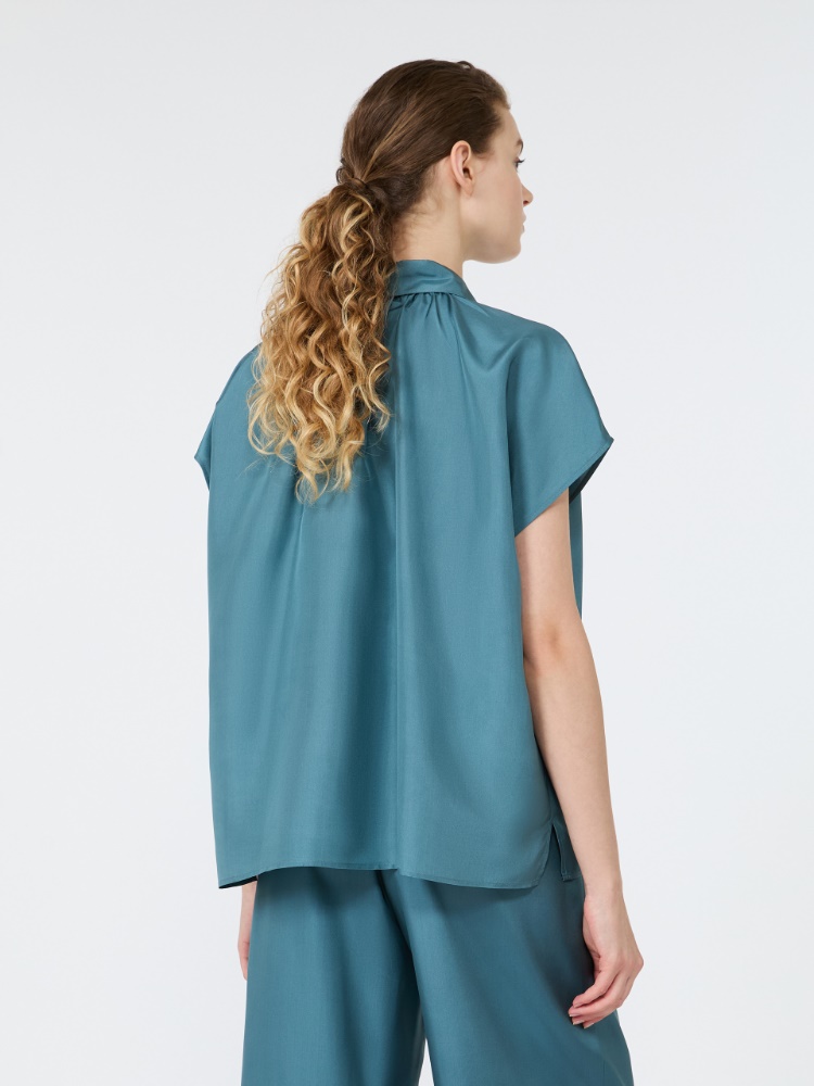 Loose shirt in habotai silk - LIGHT BLUE - 3