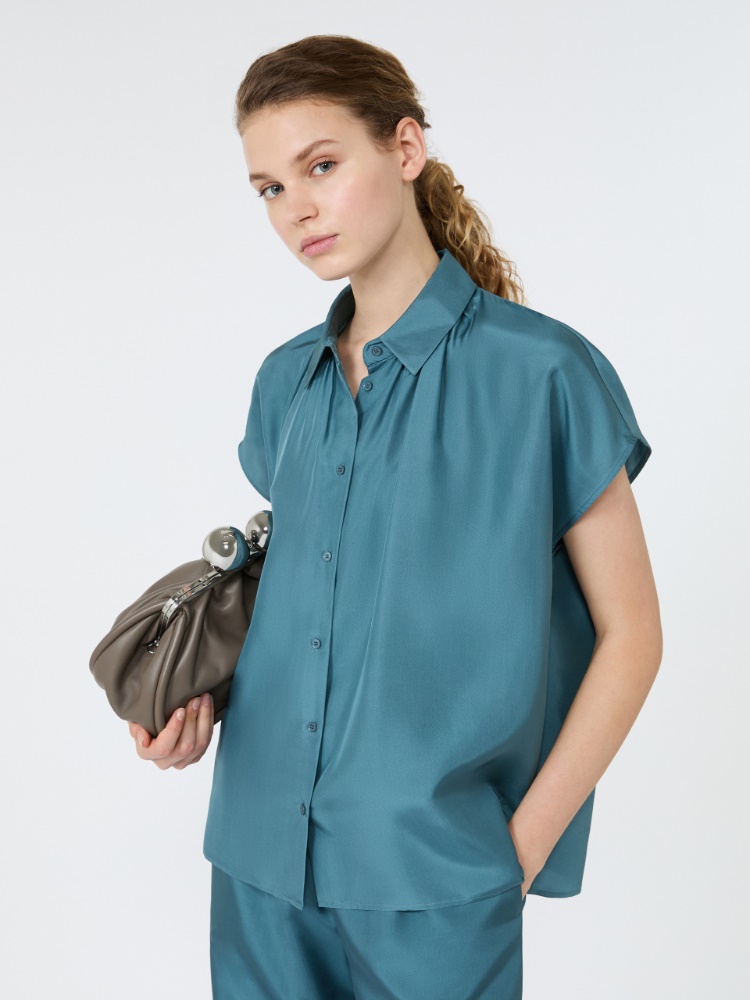 Loose shirt in habotai silk - LIGHT BLUE - 4