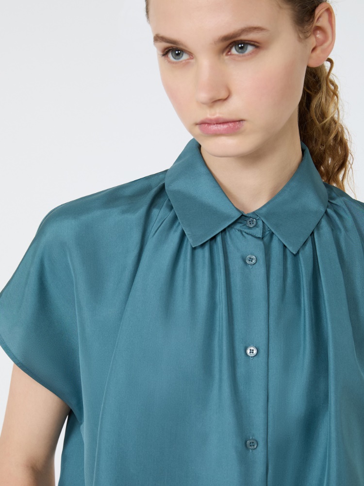 Loose shirt in habotai silk - LIGHT BLUE - 5
