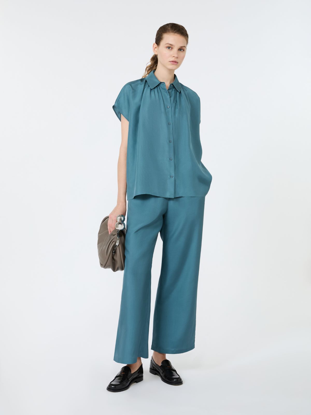 Loose shirt in habotai silk + LIGHT BLUE - Max Mara