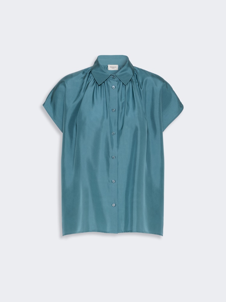 Loose shirt in habotai silk - LIGHT BLUE
