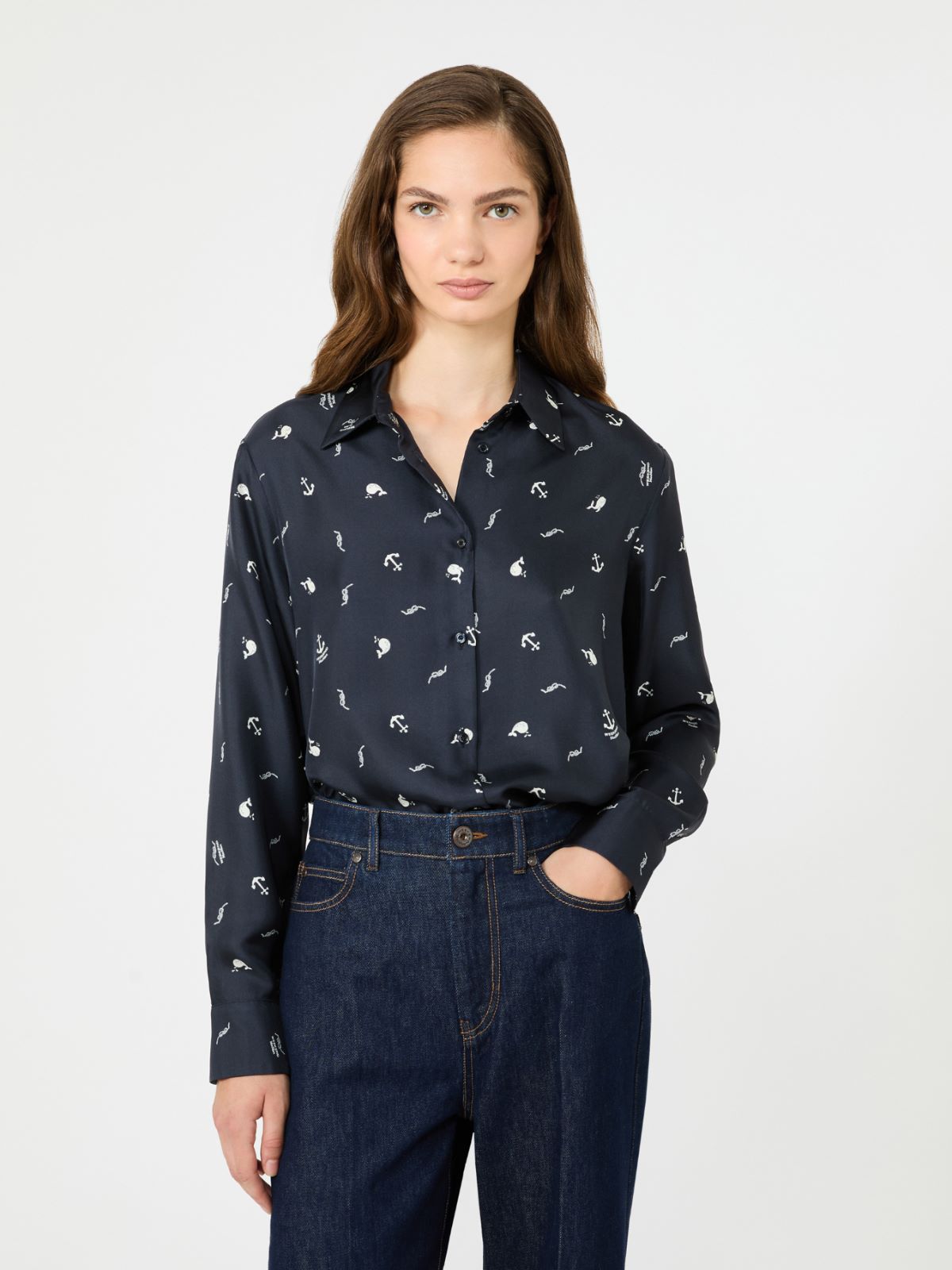 Printed silk shirt - NAVY - Max Mara - 4