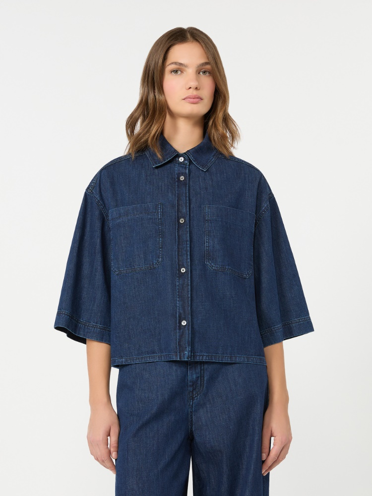 Boxy denim shirt - NAVY - 2