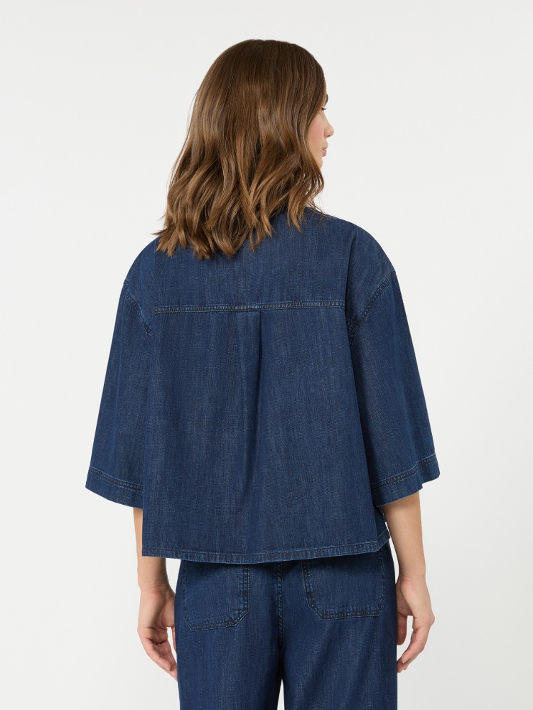 Boxy denim shirt - NAVY - 3