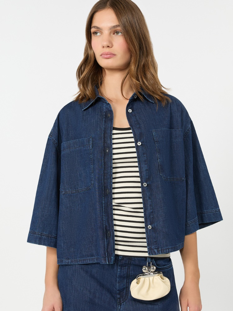 Boxy denim shirt - NAVY - 4