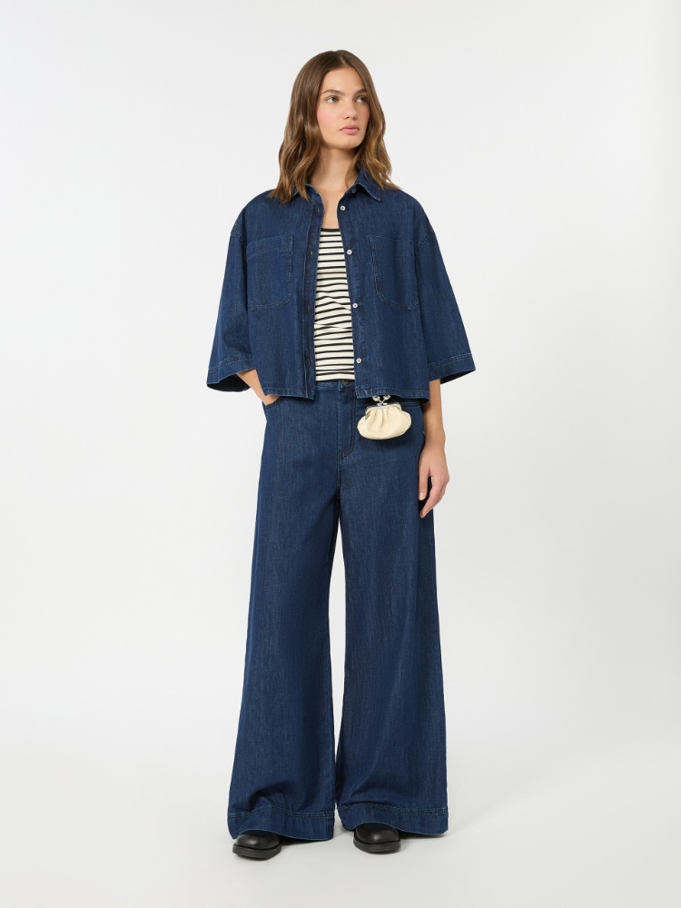 Boxy denim shirt - NAVY - 1