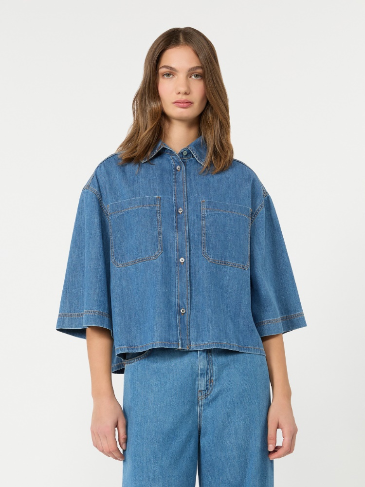 Boxy denim shirt - NAVY - 2